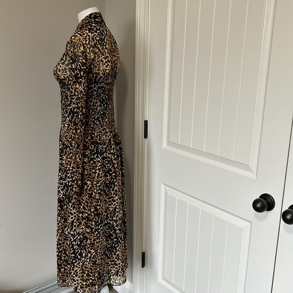 & OTHER STORIES Smocked Button Up Midi Dress Leopard Print Lined Sz 8 - Picture 9 of 14